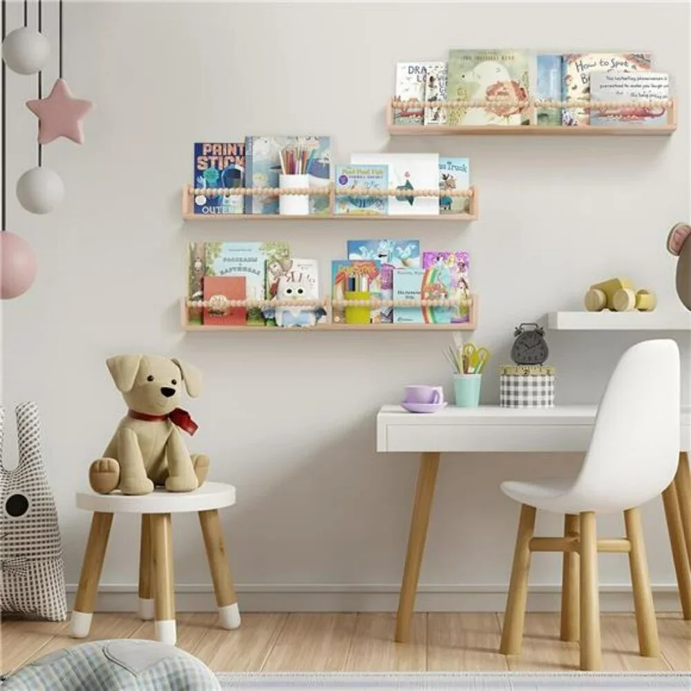 Set of 3 nursery wall book shelves 32 inch floating kids room storage organizer
